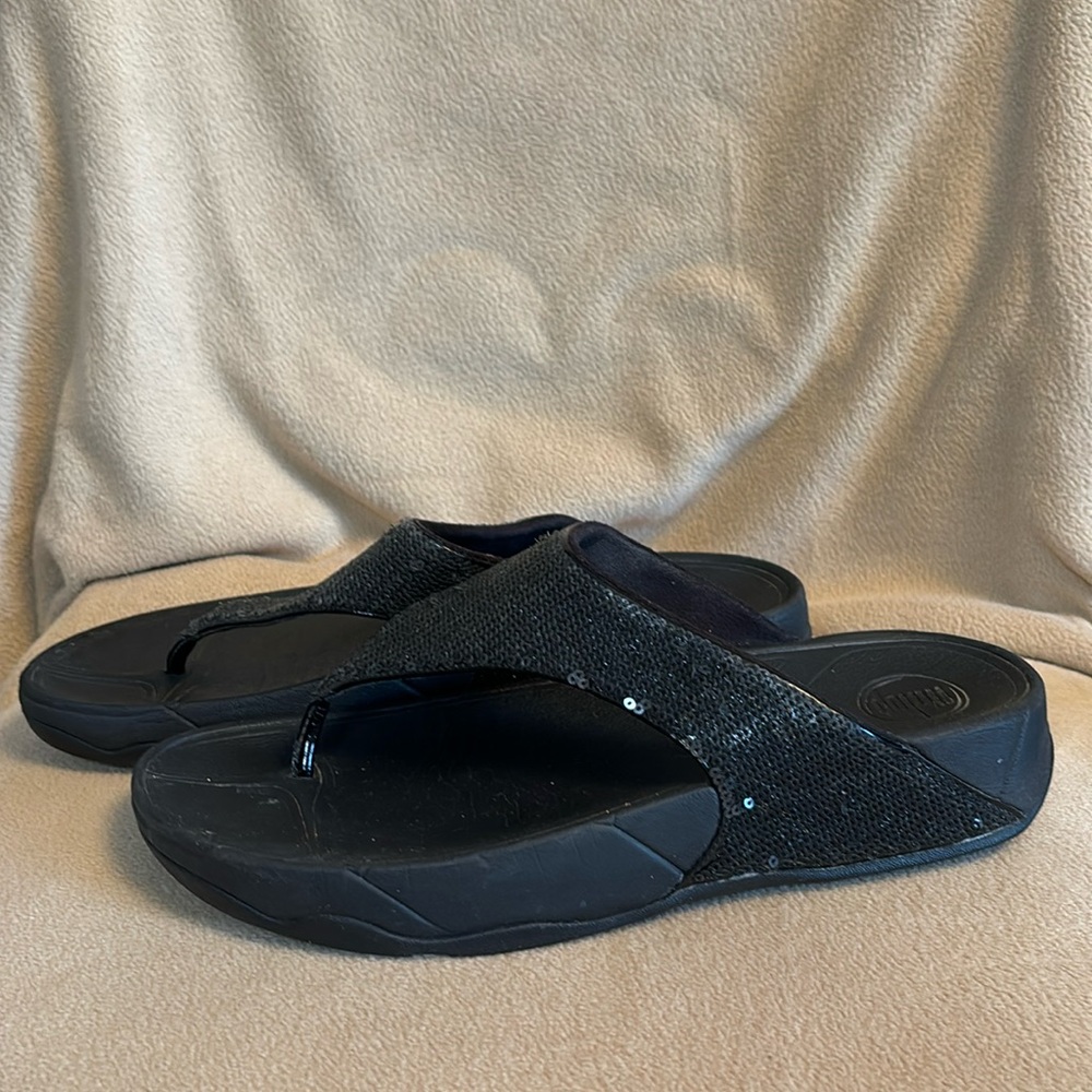 Fitflop black sequin sandals, size 10